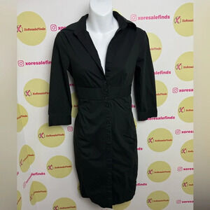 Express Design Studio Women's Black classy V-neck, Button Up Dress.